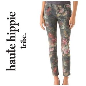 NWOT Haute Hippie floral low rise straight leg jeans